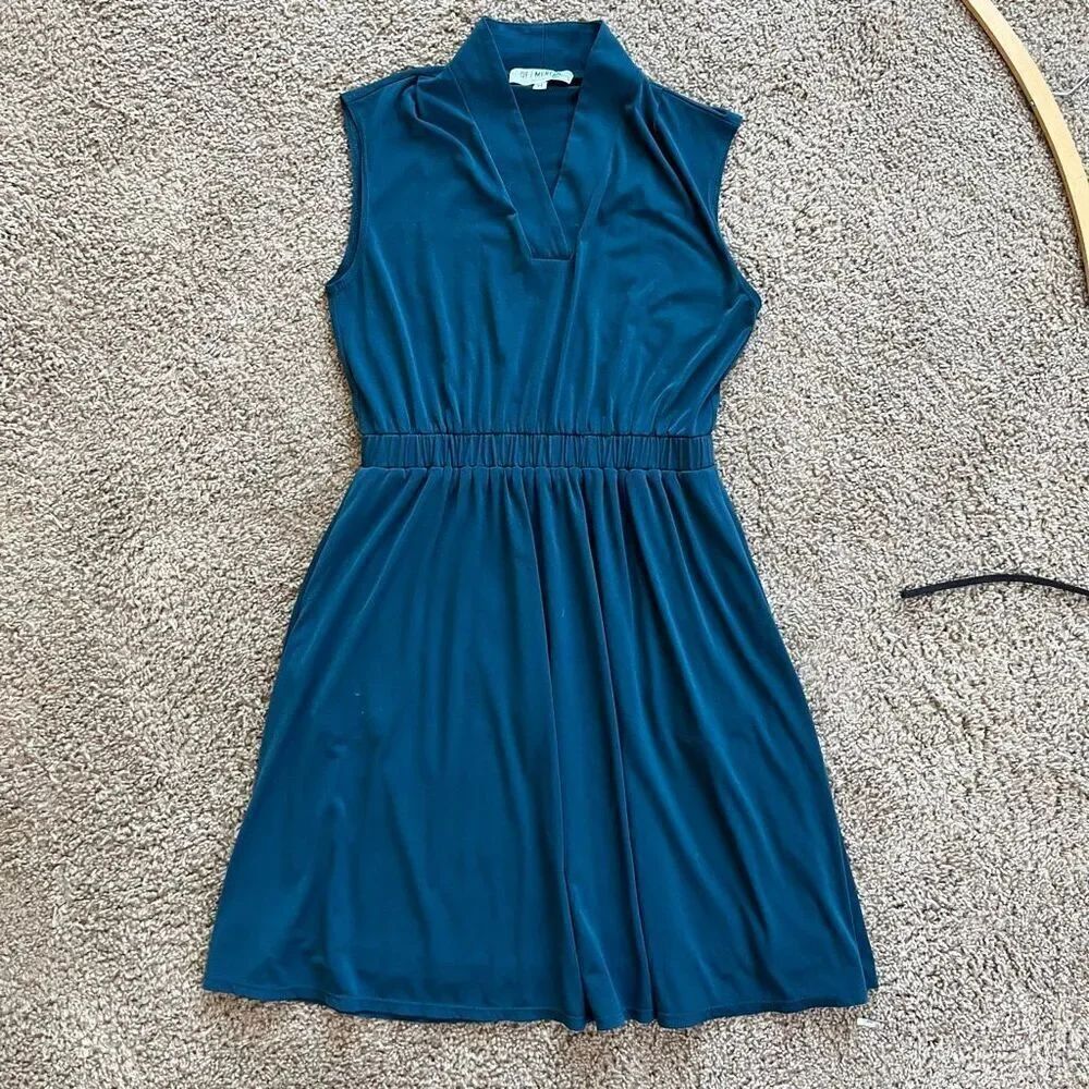 OF Mercer Park Place Dress Teal Pocketed Midi Career M